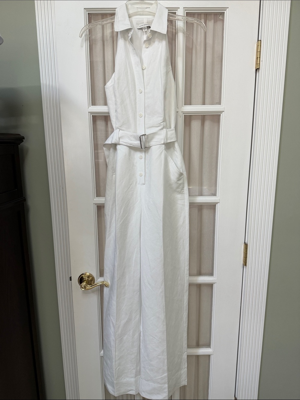 Club Monaco White Sleeveless Linen Belted Jumpsuit